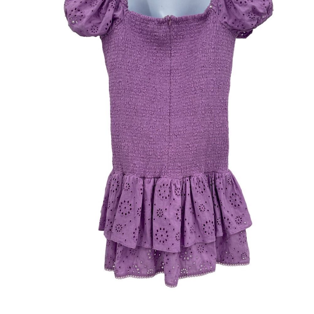 NEW Likely Tayaisha Dress Violet Eyelet Smocked Puff Sleeves Mini Dress 14 - Picture 6 of 12
